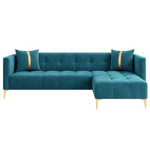 Image of Furny Styling 4 Seater Fabric RHS L Shape Sofa Set (Aqua Blue) | Soft Velvet Fabric | Modern Design | Comfortable Seating | Living Room Furniture