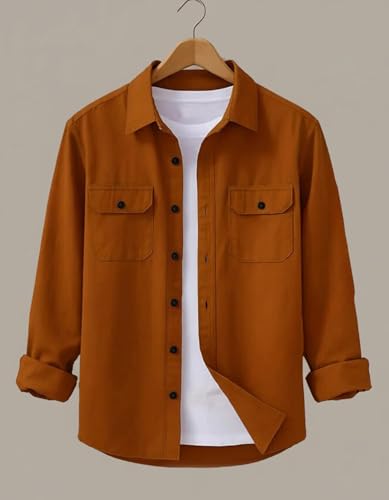 Image of DEELMO Men's Stylish Cotton Blend Casual Shirt || Full Sleeve Button-Down Shirt with Dual Flap Pockets || Comfortable Breathable Fabric || Perfect for Casual Office and Outing Wear