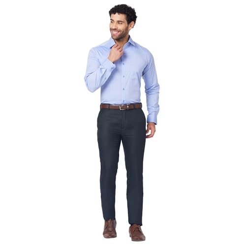 Image of Raymond Men Slim Fit Structure Pattern Pure Cotton Semi Cutaway Collar Full Sleeve Formal Shirt