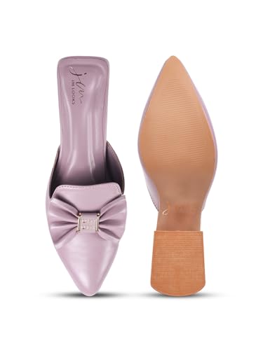 Image of JM LOOKS Women's Pointed Toe Mules with Bow Accent Stylish Block Heel Slip-On for Effortless Elegance For Women & Girls