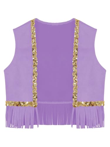 Big Girls Western Vest Sequined Faux Suede Jacket Open Front Tassel Waistcoat Coat