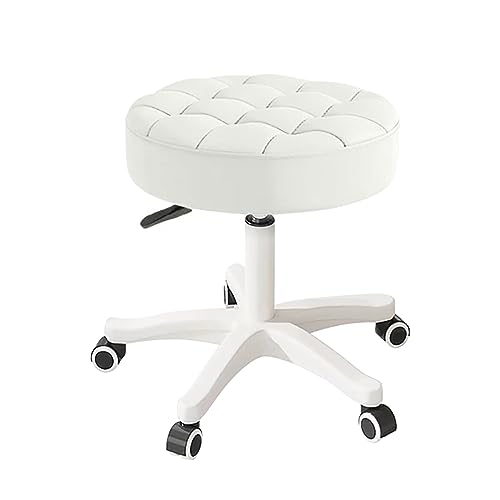 Small Chair Round Rolling Stool with Wheels PU Leather Height Adjustable Swivel Drafting Work SPA Salon Stools Home Office Chair