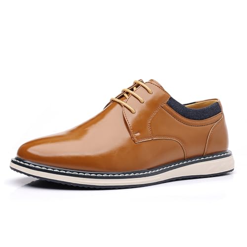 Men's Polished Leather Fashion Lace Up Flat Oxfords Fashion Classic Low Top Soft Sole Formal Dress Sneakers Prom Party Casual Business Tuxedo Derby Shoes