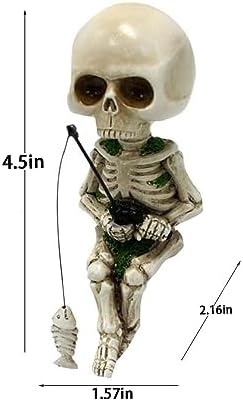 Fishing Skull Halloween Ornament, Mini Resin Skull Skeletons for Bedroom, Living Room, Aquarium, Pond, Garden, Landscape, Bonsai Decoration