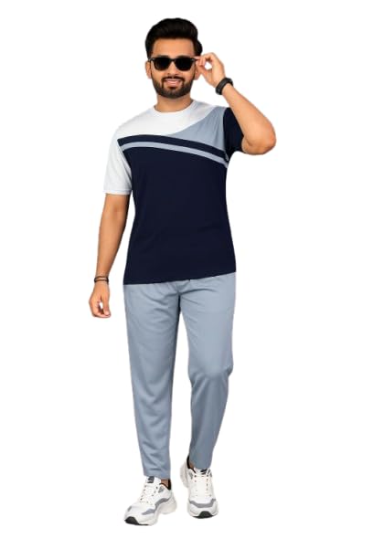 Cotton Blend Cord-Set for Men, Regular Fit Half Sleeves T-Shirt and Lower Set | Night Suit, Summer Track Suit for Boys | Ideal for Casual Outings, Workout, Gym, Sports (Grey, XXL)-picture-52