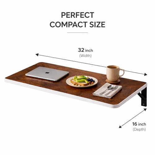 Image of Wall Mounted Folding Table, Premium Brown, 16 X 32 Inches