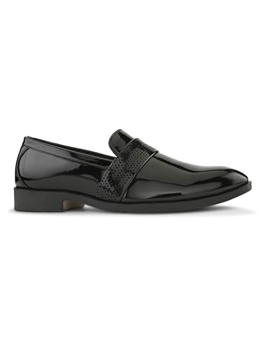 Image of STANPHORD Mens Tpsl 25047 Black Stanford Men Slip-On Formal Shoes | Glossy Round Toe Comfortable Office, Business Dress Shoes-TPSL 25047 Black-9