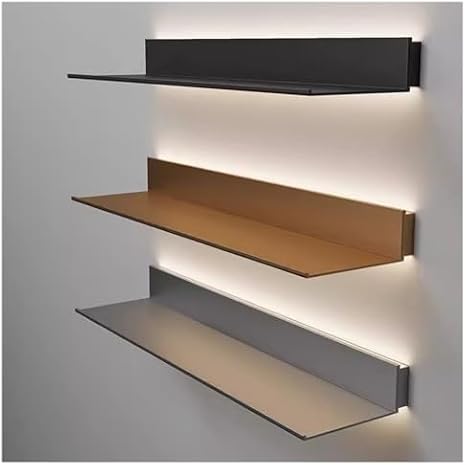 LED Floating Wall Shelf with Built-in Lights - Modern Black Display Shelf for Home, Bathroom & Bar - Light-Up Decorative Shelving Unit 50x15x6cm for Stylish Organization