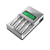 OUNONA Caricabatterie Smart USB Slot per Pile Aa e Aaa Ricaricabili con Display LCD e Carica a Bassa Corrente Compatibile Supporto Indipendente per Batterie