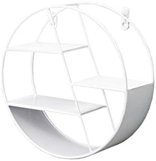 BESPORTBLE Metal Floating Shelves Round Wall Mounted Hanging Rack Retro Living Room Rustic Floating Shelves Book Storage Unit for Home Hotel Bathroom Decor (White)