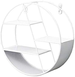 BESPORTBLE Metal Floating Shelves Round Wall Mounted Hanging Rack Retro Living Room Rustic Floating Shelves Book Storage Unit for Home Hotel Bathroom Decor (White)