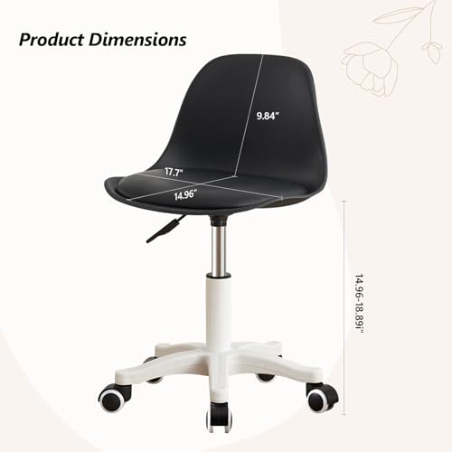 Image of JPBSTO Small Desk Chair Cute Armless Task Vanity Chair with Soft Padded Cushion, Plastic Height Adjustable Home Office Chairs for Teens Girls