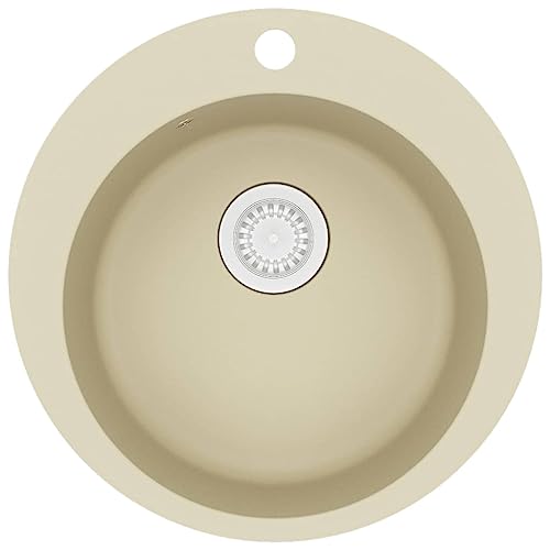 vidaXL Evier de Cuisine Seul Lavabo Rond Egouttoir Encastré Réversible avec Trou de Montage pour Robinet et Distributeur de Savon Intérieur Maison Granit Beige