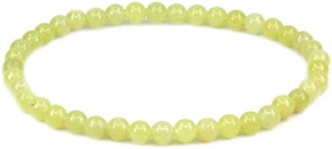 CHENYUE Natural Olive Jade 4mm Round Beads Stretch Bracelet 7" Unisex, 7 inches