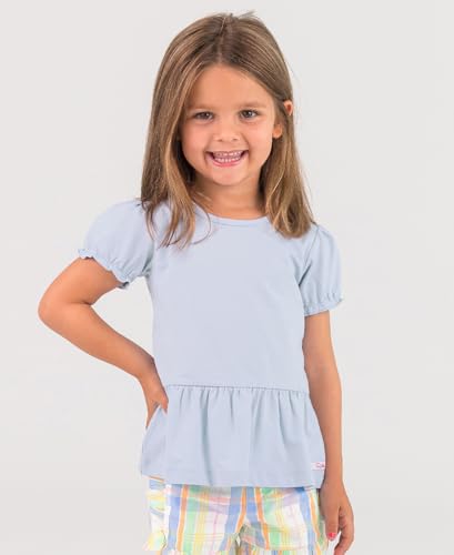 RuffleButts Windsurfer Blue Puff Sleeve Knit Peplum Top - 2T3