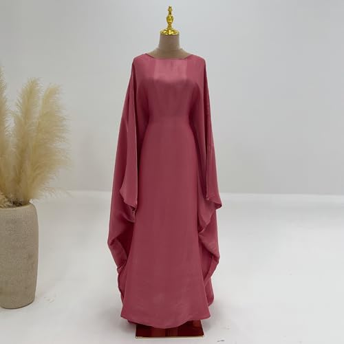 Image of Women Abaya Dress Ramadan Eid Summer Satin Islam Muslim Batwing Sleeve Maxi Dress Kaftan Robe Ramadan Clothes