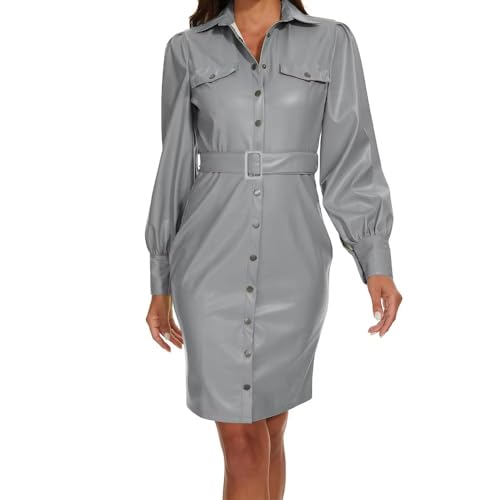 Robe en cuir PU à manches longues idéale pour vos sorties citadines