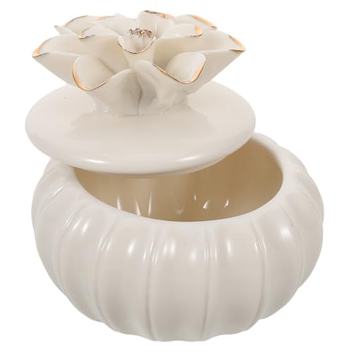 Ipetboom Joyero Decorativo de Cerámica Pintado a Mano Caja de Almacenamiento para Joyas Pequeña Estilo Nórdico Tarro de Porcelana Diseño de Flor de Ciruelo para Hogar y