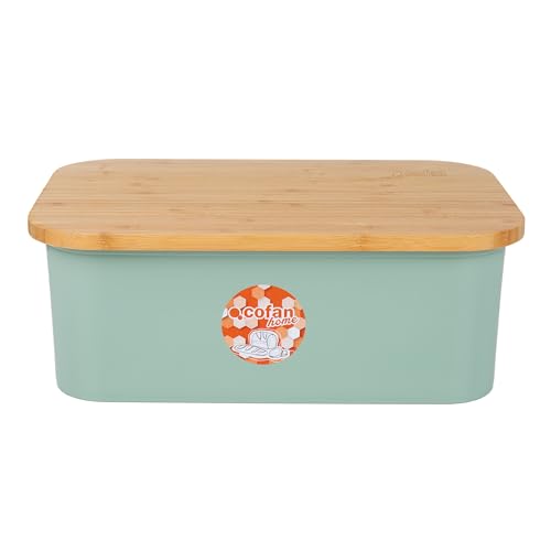 Cofan Panera con tapa de bambú | Tapa y tabla de corte | Color: blanco, negro o verde con madera | Gran capacidad de 6,5 l | Diseño minimalista | Conserva el pan fresco (Verde, 36 x 24 x 13 cm)