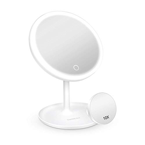 deweisn Lighted Makeup Mirror, LED Dressing Table Mirror with Removable Bracket Cosmetic Mirror with 10X Magnification Smart Switch and USB Charging Portable 90 ° Rotation, Gift for Women (White)