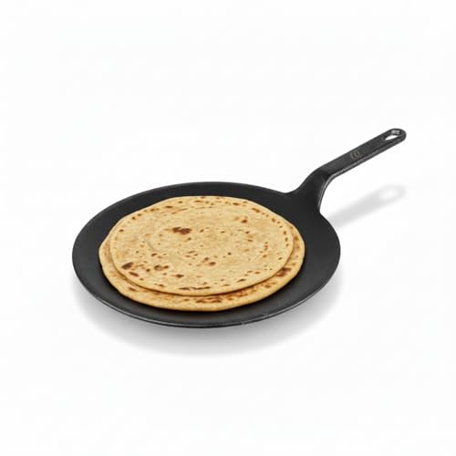 Image of Omichef Premium Cast Iron Tawa for Roti & Dosa | 25.5 cm / 10 Inch Heavy Tawa (2kg) | Induction Friendly | Naturally Non-Stick, 100% Pure & Toxin-Free | No Chemical Coating