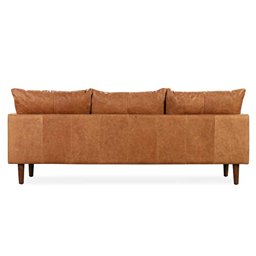 Poly & Bark Girona Leather Couch – 88-Inch Leather Sofa With Tufted Back - Full Grain Leather Couch With Feather-Down Topper On Seating Surfaces – Pure-Aniline Italian Leather – Cognac Tan #TOP5