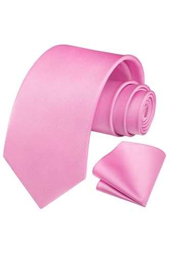 Image of HISDERN Mens Ties Solid Color Ties for Men Formal Necktie with Pocket Square Set Satin Silk Neck Tie Handkerchiefs Set