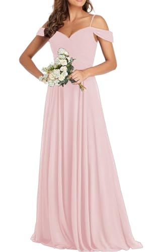 Vestidos de dama de honor con tirantes delgados para boda, fiesta, invitados, formal, noche, graduación, hombros descubiertos, WQA41, rosa, 42