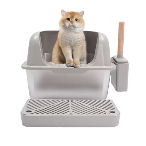WOHAIPA Stainless Steel Cat Litter Box, 5.28-Gallon Semi Open Cat Litter Box, Easy to Clean, Suitable for Cats Weighing Less Than 22.05 Pounds