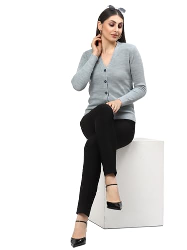 Image of Kalt Women Full Sleeves V-Neck Design Acrylic Cardigan Sweater
