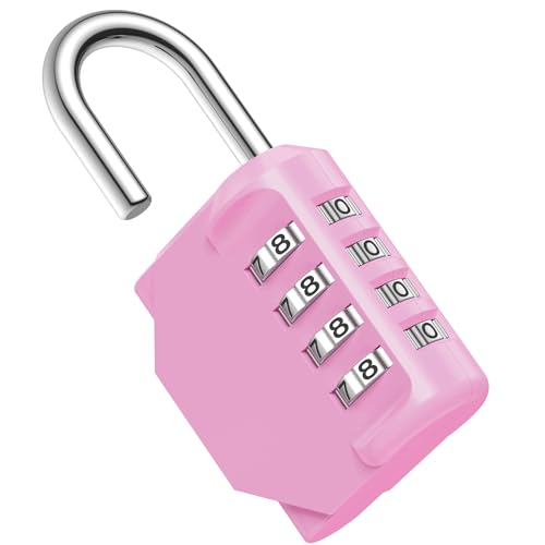 Puroma Combination Lock 4 Digit Waterproof Locker Locks Secure Outdoor Padlock for Gym Lockers Toolboxes Gates Fences Storage Sports Locker Cabinets (Pink)