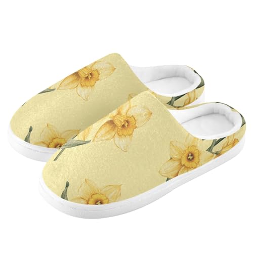 JUNZAN Rustic Daffodil Yellow Women Home Cotton Slippers Lightweight Memory Foam Mens Slippers for Outdoor Birthday Presents 6-74