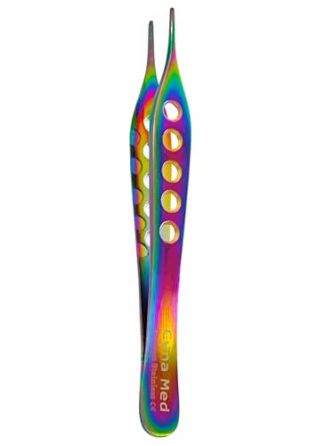Rainbow Titanium Color Adson Forceps 4.75in (12cm) German Stainless Steel - Veterinary, Dental Instruments (Serrated - Perforated Handle)