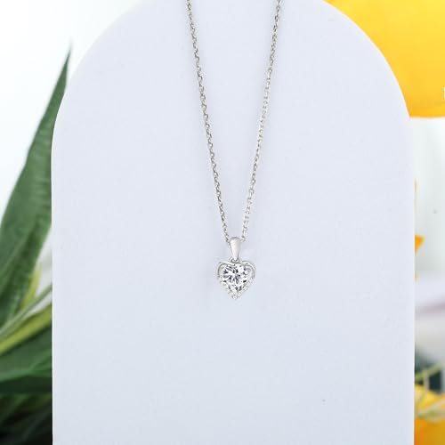 Image of SILVERTOWN 925 Silver Celestial Grace Heart Pendant Necklace | Hallmarked | White Rhodium Plated | Gift For Women and Girls
