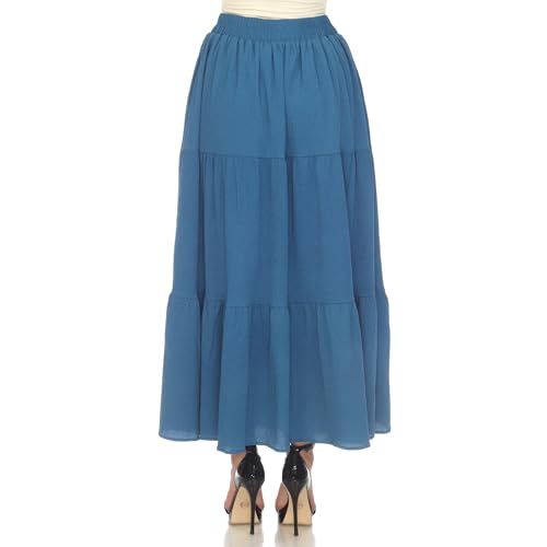 white mark Women's Elastic High Waist Pleated Tiered A-Line Swing Maxi Skirt with Pockets3