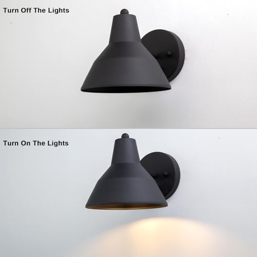 Image of Yosoan Set of 2 Black Indoor Vanity Wall Sconce with Dimming On Off Switch | Hardwired Vintage Fixture with 6.89 inch Bowl Metal Shade Reading Bedroom Bunk