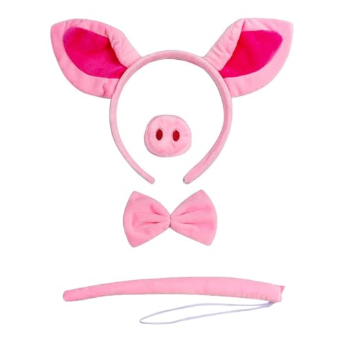 LIURFLNC Schwein Kostüm Set Schwein Ohren Nasen Schwanz, Rosa Schwein Haarreif, Schweinemaske für Karneval, Halloween