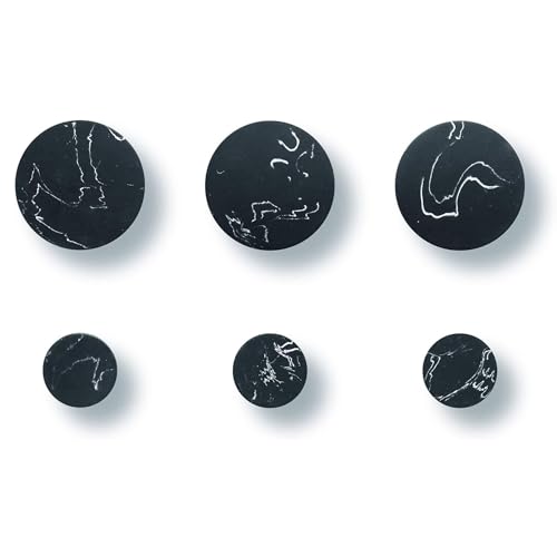 Libaro Lot de 6 crochets muraux marbrés, 3 petits et 3 grands, pour les vêtements et les vestiaires, ronds, décoratifs, noirs