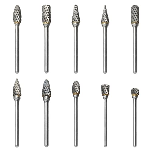 PHITUODA 10 Stück 1/8 Zoll Schaft Hartmetall Frässtifte Set Die Grinder Bits Rotary Tool Bits Double Cut Holz Carving Zubehör für Holzbearbeitung, Bohren, Polieren Cover
