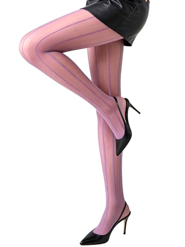 SAWINDA Women's Striped Pattern Lace Tights Sexy Sheer Purple Stockings