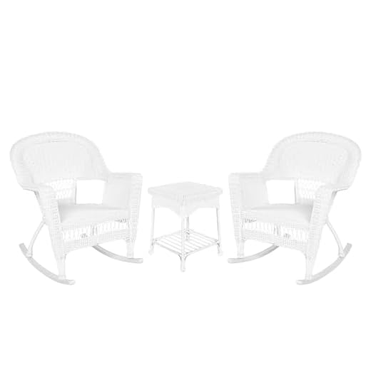 Jeco 3 Piece Rocker Wicker Chair Set, White