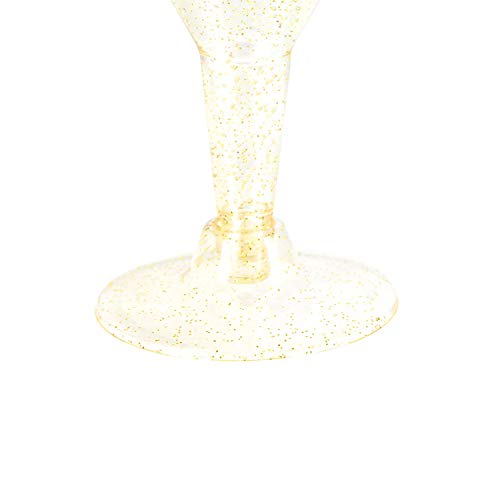 Liacere 24 Pack Gold Glitter Plastic Martini Glasses - 6.25oz Disposable Cocktail Glasses - Plastic Margarita Glasses Perfect for Wedding And Parties