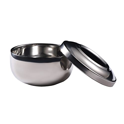 SEJONG COOK Korea Stainless Steel Rice Bowl with Lid, Set of 1, for Korean Kitchen Restaurant, Double-walled Insulated Metal Bowls for Snacks (Silver)