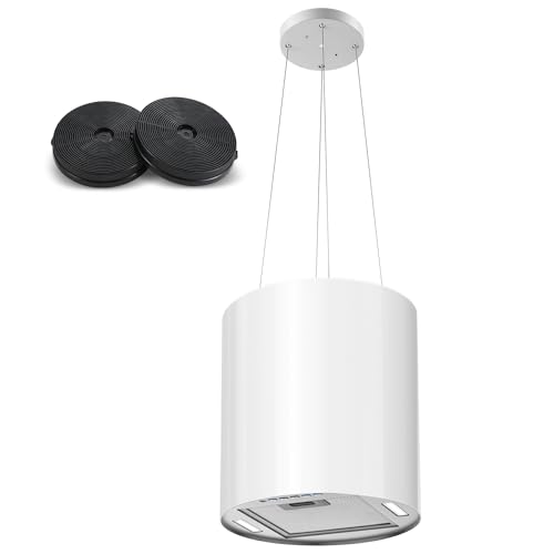 SNDOAS Hotte Îlot Central 700 m³/h, Hotte Aspirante 35cm avec 3 Vitesses, A+, Éclairage LED, Filtres à Charbon et Fonction Retard (5 minutes), Blance,...