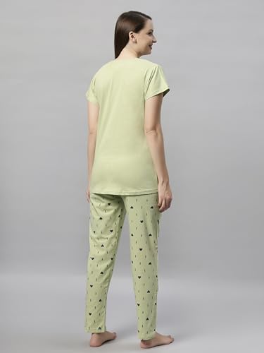 Image of DZZO Women's Cotton Printed Night Suit Set of T-Shirt & Pyjama, Night wear Dress, Relaxed wear for Women /Girls