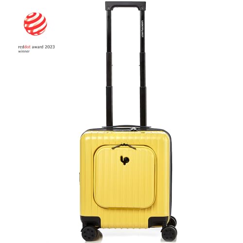 LUCKY PLANET Go Beyond 17" Carry-On Yellow Expendable Zipper Front Pocket 100% German PC Hardside TSA Lock2