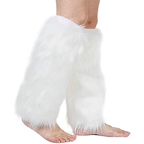 Pinkgarden Womens Fur Leg Warmer Furry Long Boot Cuffs Cover, White Cover