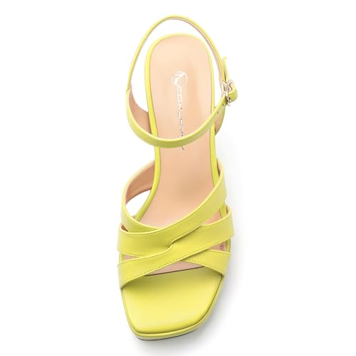 Image of Women Square Toe Platform Block Heel Sandals 3.3'' | Elegant Comfort Formal Dress Footwear, Stylish Ladies Sandals For Daily Office Wedding Evening Party Formal Occasions
