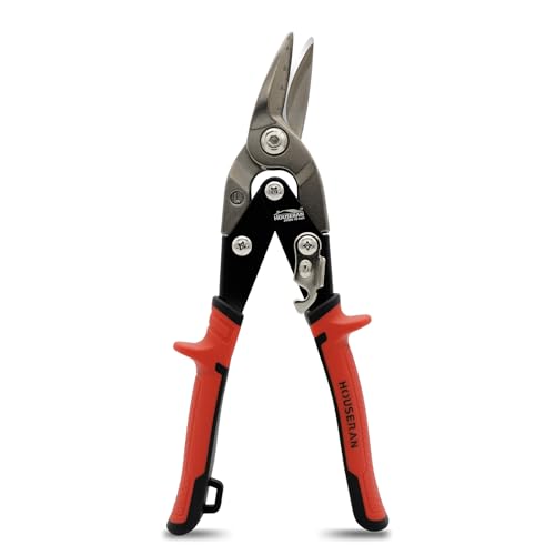HOUSERAN 25cm Metallschere Blechschere Rechter Schnitt, Schwere CR-MO Schere mit Doppelhebel, Skaleâ€¦ – Miniatur