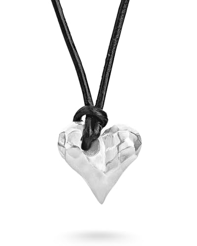 Drachenfels Herz-Anhänger klein mit Lederband I Edler Kettenanhänger aus 925 Sterling Silber I Nickelfreier Silber-Anhänger inkl. Verpackung I In Goldschmiedequalität gefertigt I D HE 37/AG